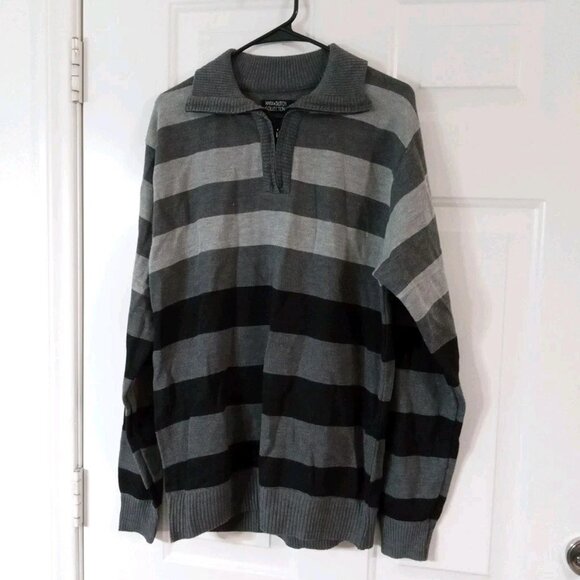 Marx & Dutch Collection Gray Striped 1/4 Zip Pullover Sweater Men's Large - Picture 1 of 7